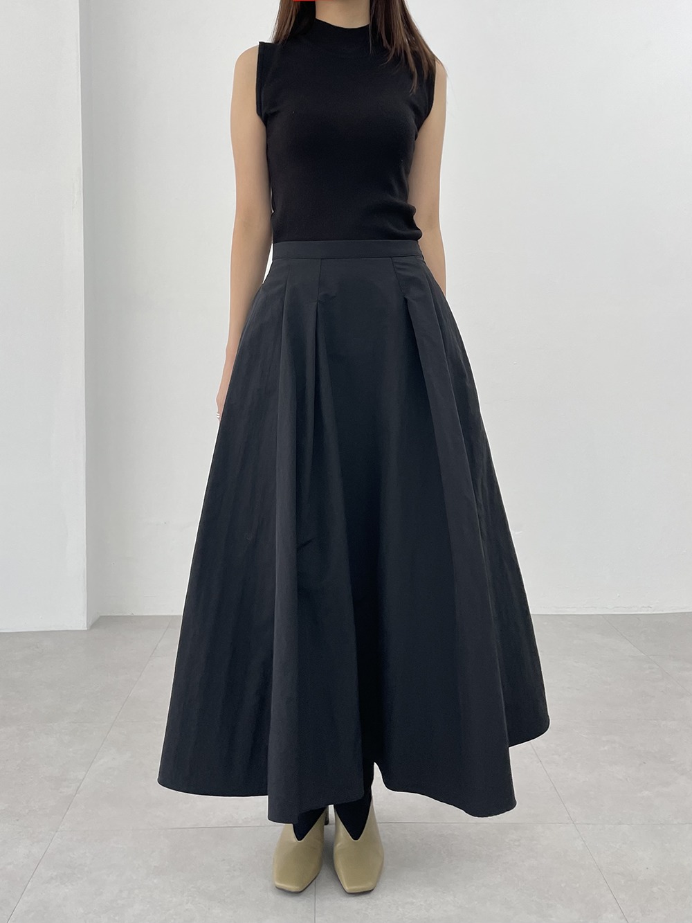 nylon maxi hool skirts (3color)