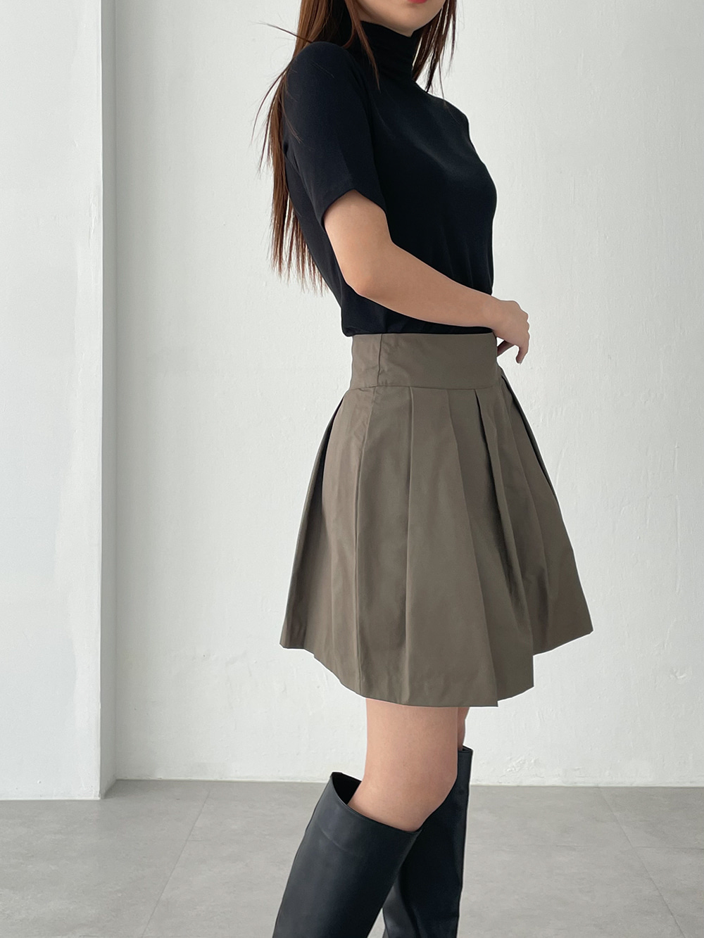midi zipper pleated skirts (2color)
