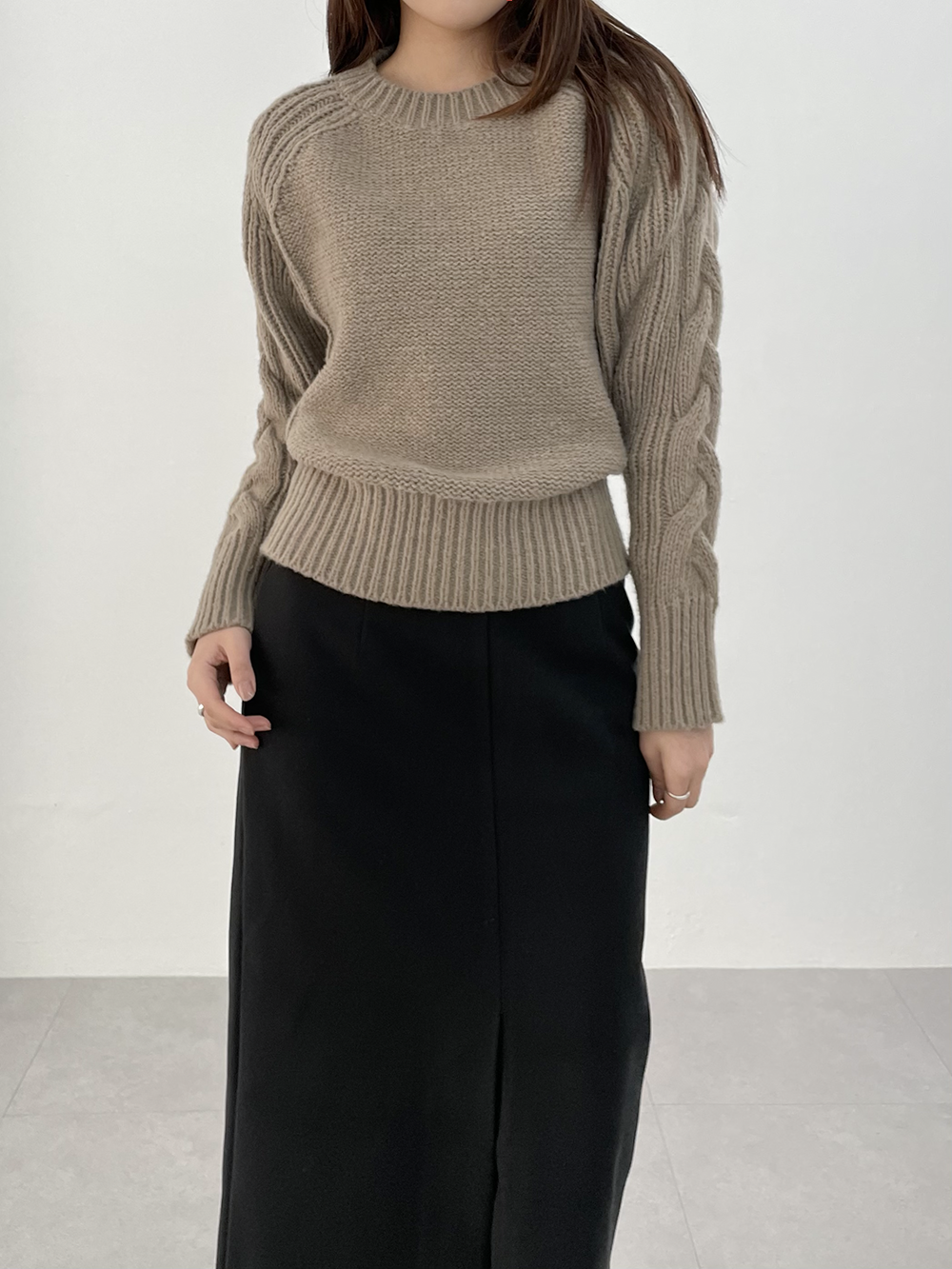 wool15) cable sleeve knit (2color)