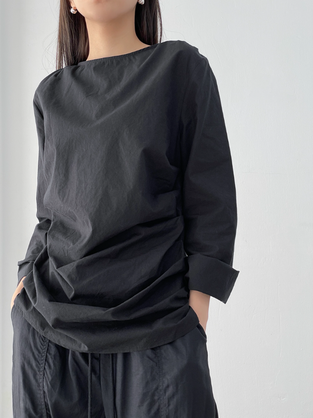 minimal shirring blouse (3color)