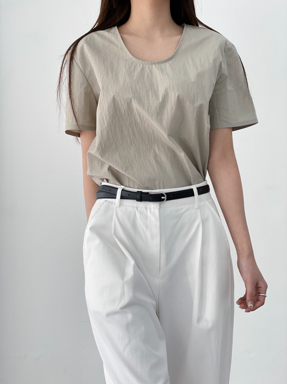 nylon u-neck blouse top (4color)