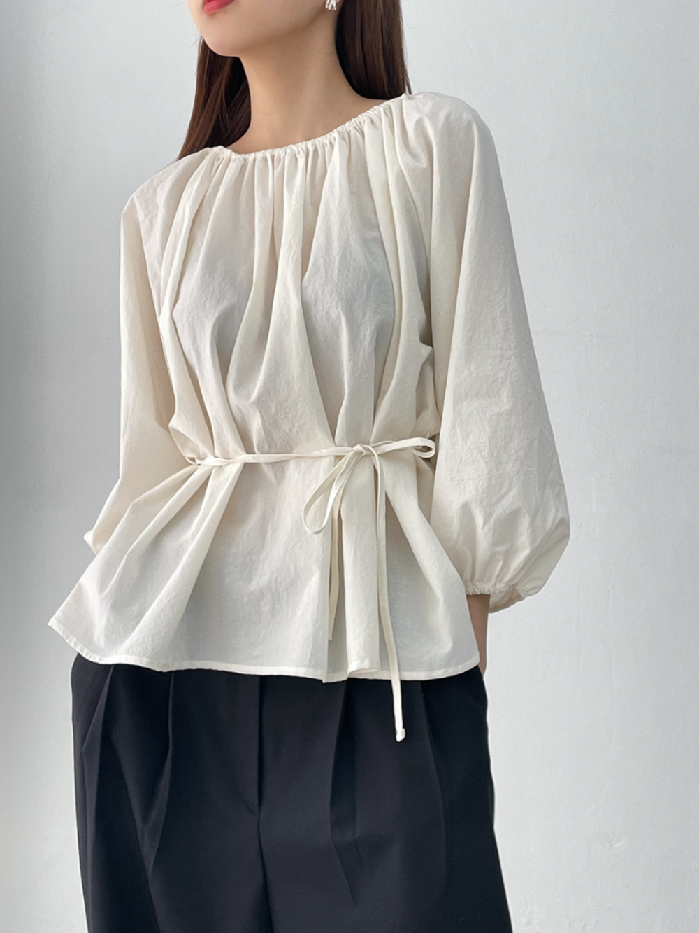 gathered cotton blouse (2color)