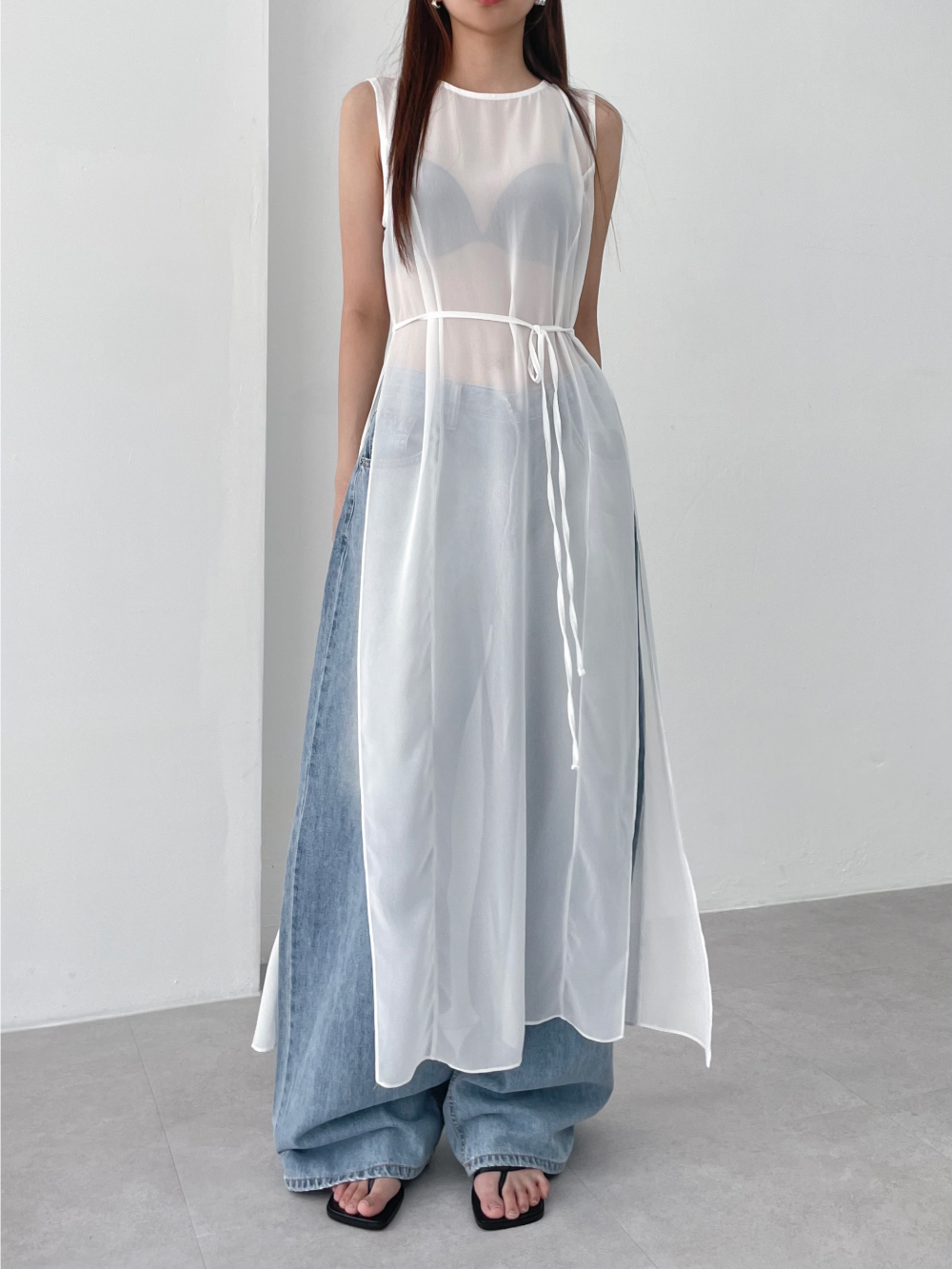pale sleeveless maxi dress (3color)
