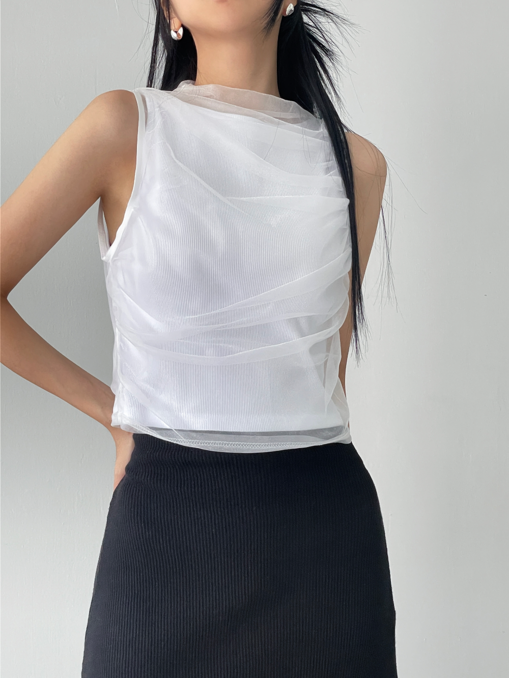 shirring sha sleeveless top (3color)