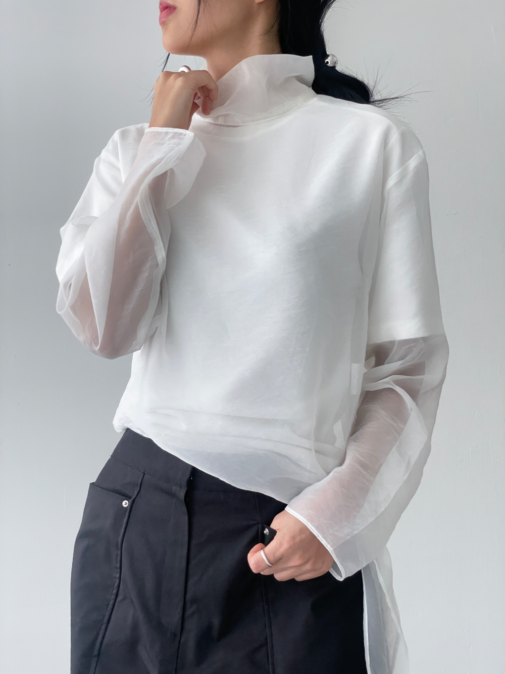 high-neck ruffle blouse (3color)
