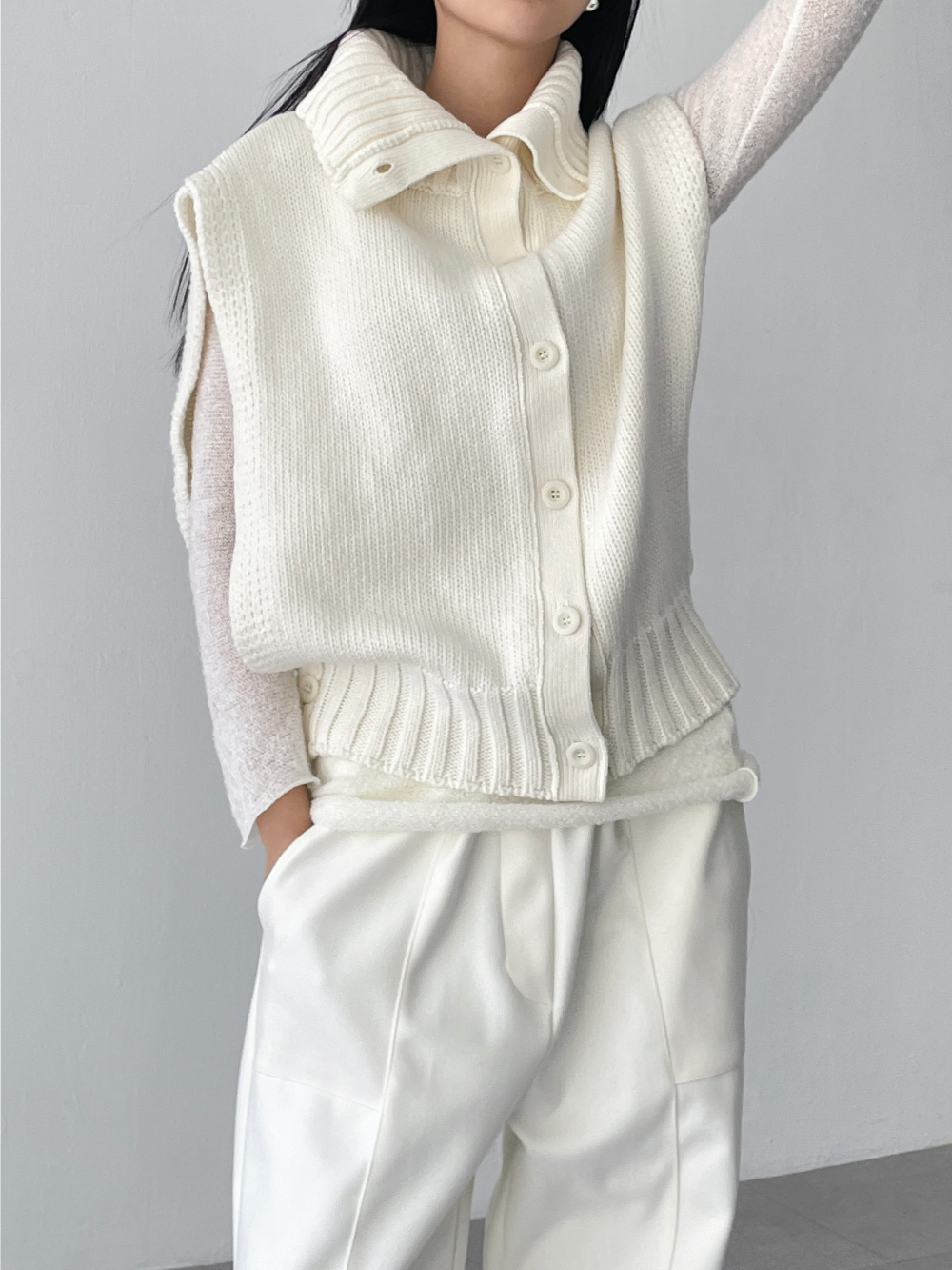 wool 50) 2way button pola vest (3color)