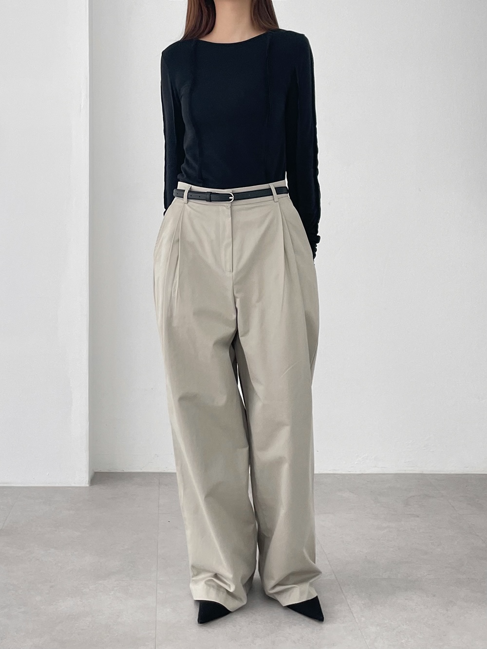 matte wide pleated pants (2color)
