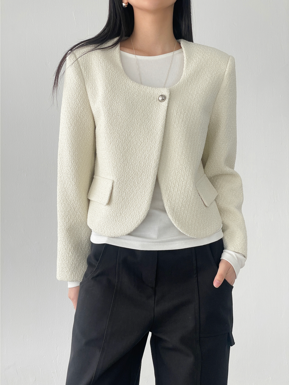 curved tweed jacket (2color)