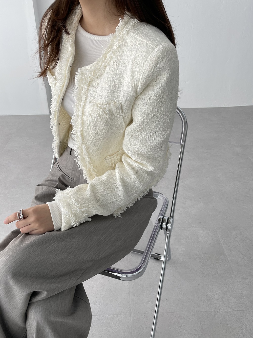 glassy tweed jacket (white)