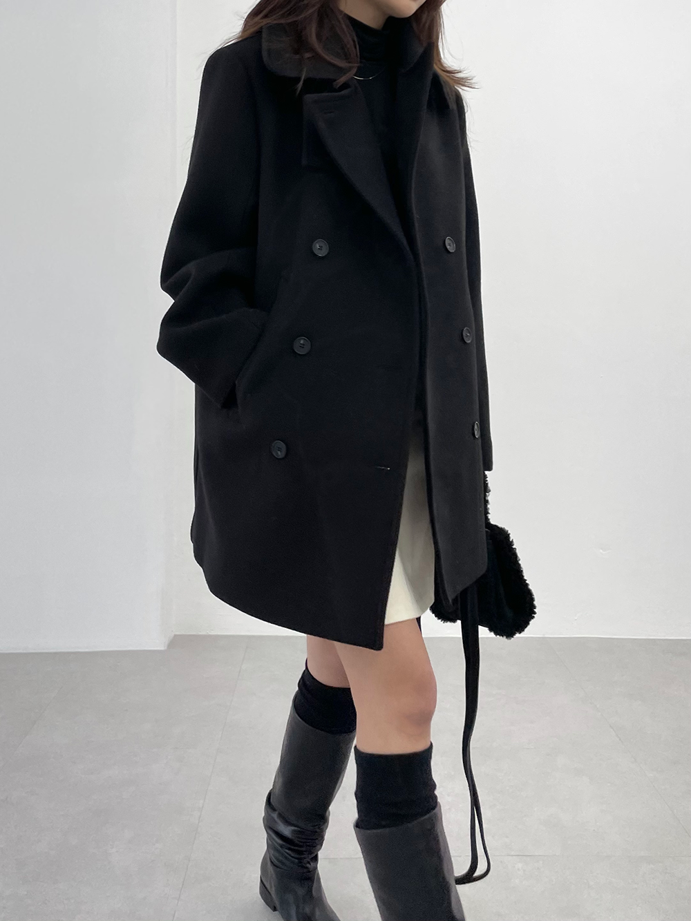 high-necked pea coat (3color)