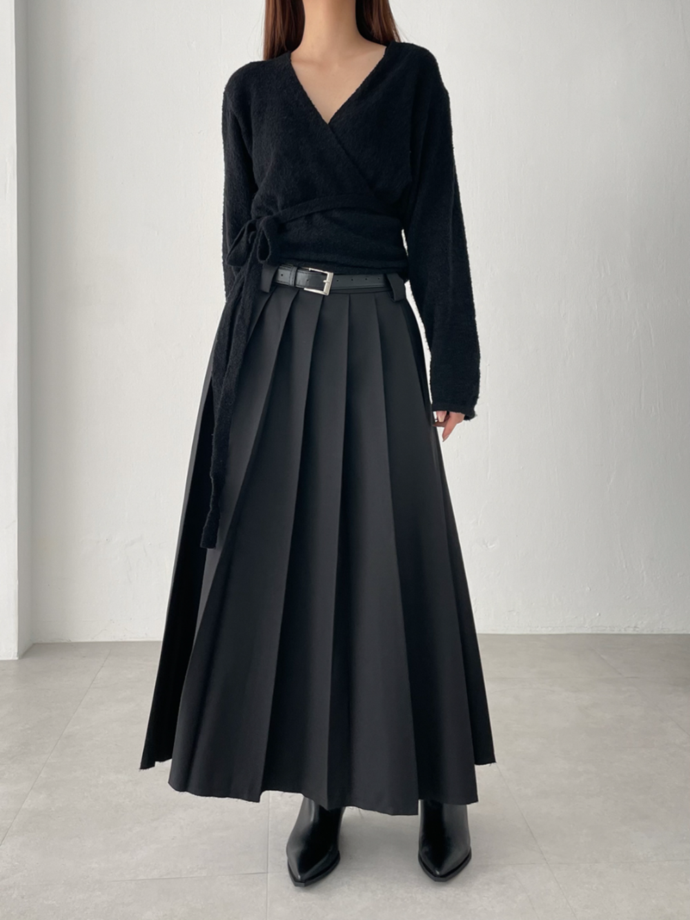 pleated belt long skirts (2color)
