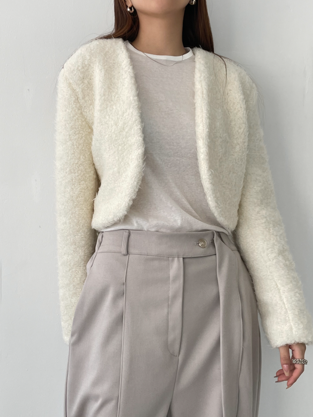 당일출고 / boucle curved wool jacket (2color)