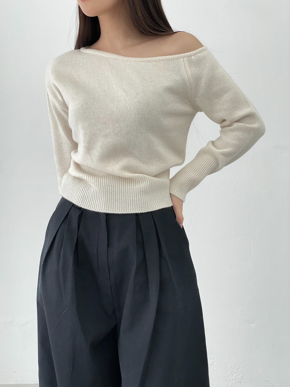 wool 60) cashmere soulder knit (2color)