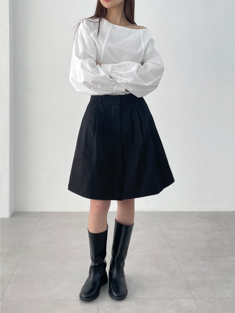 a-line zipper midi skirts (2color)