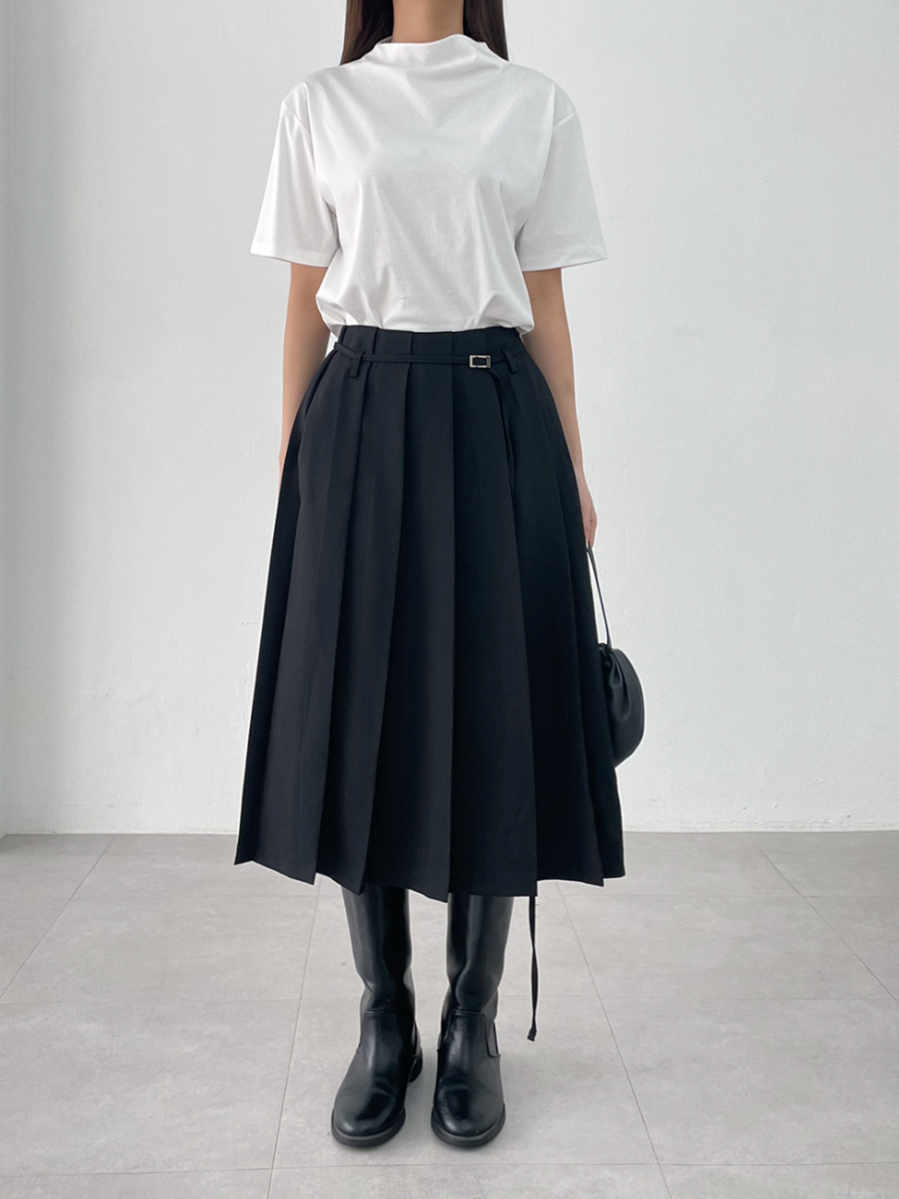 buckle pleated midi skirts (2color)