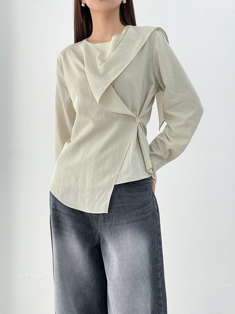 button scarf blouse (3color)