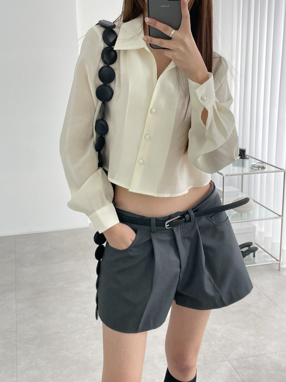 sheer button blouse (3color)