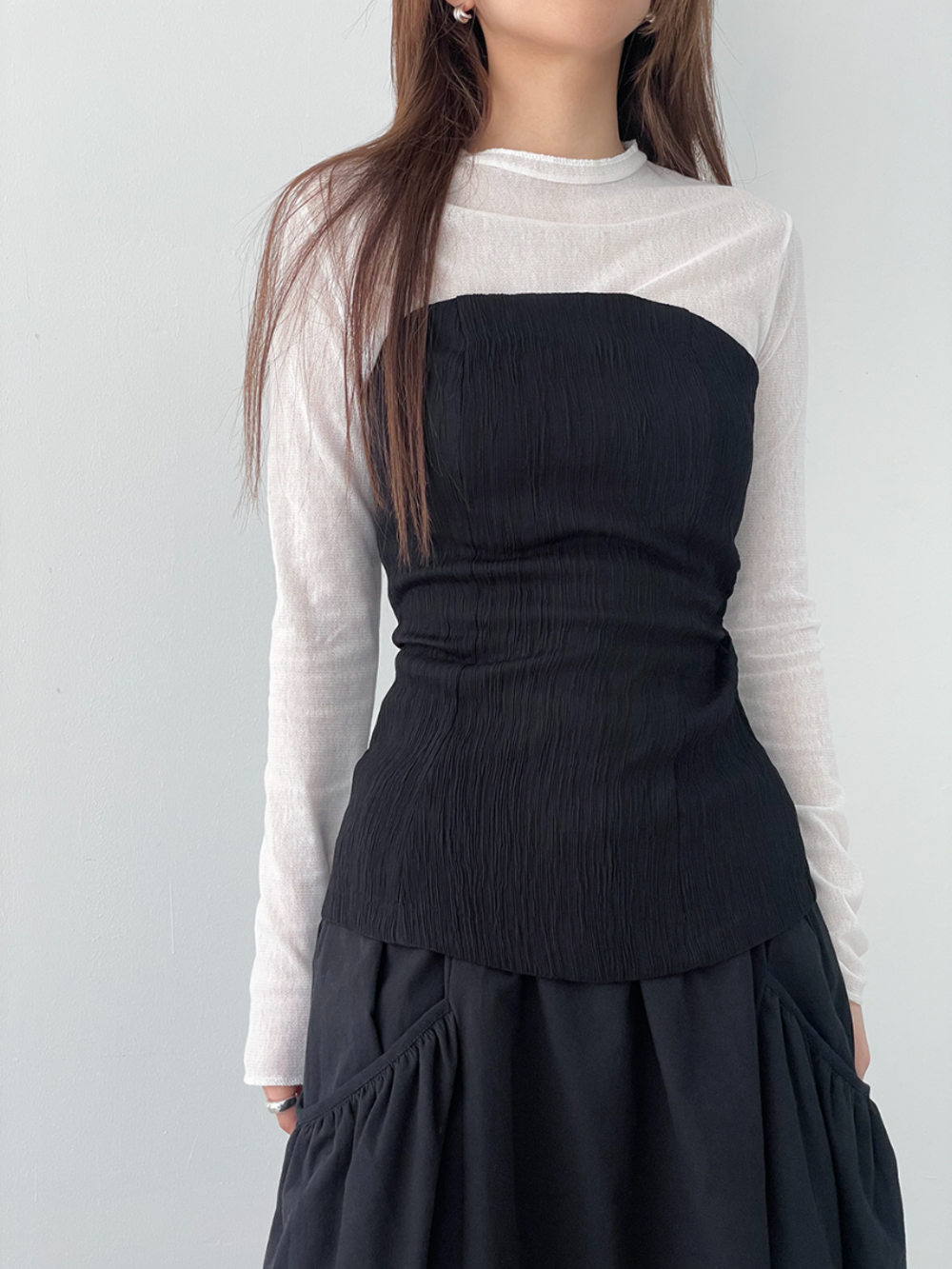 wrinkle back button top (2color)