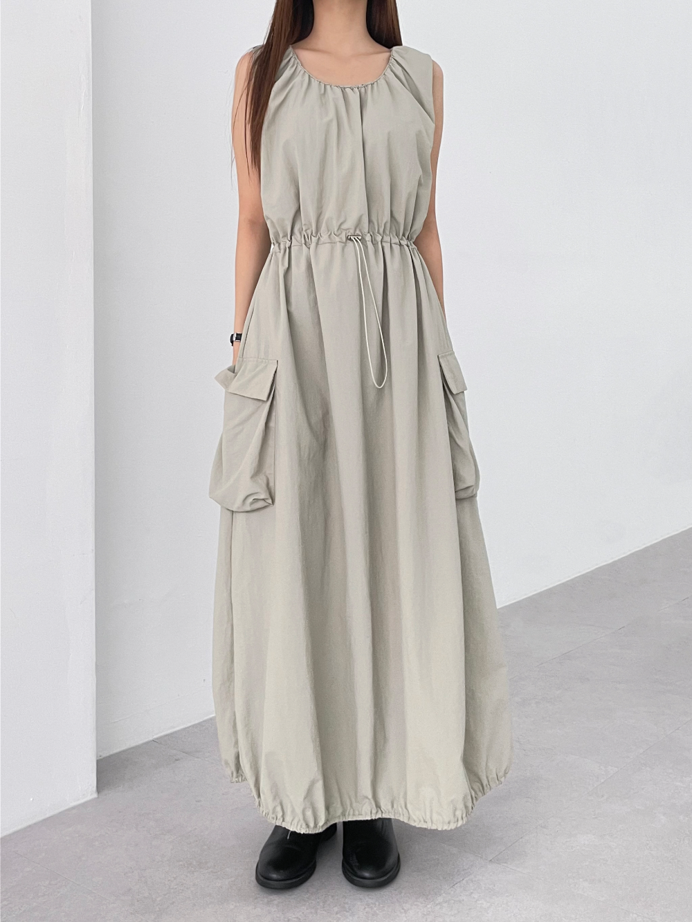 cargo sleeveless long dress (3color)