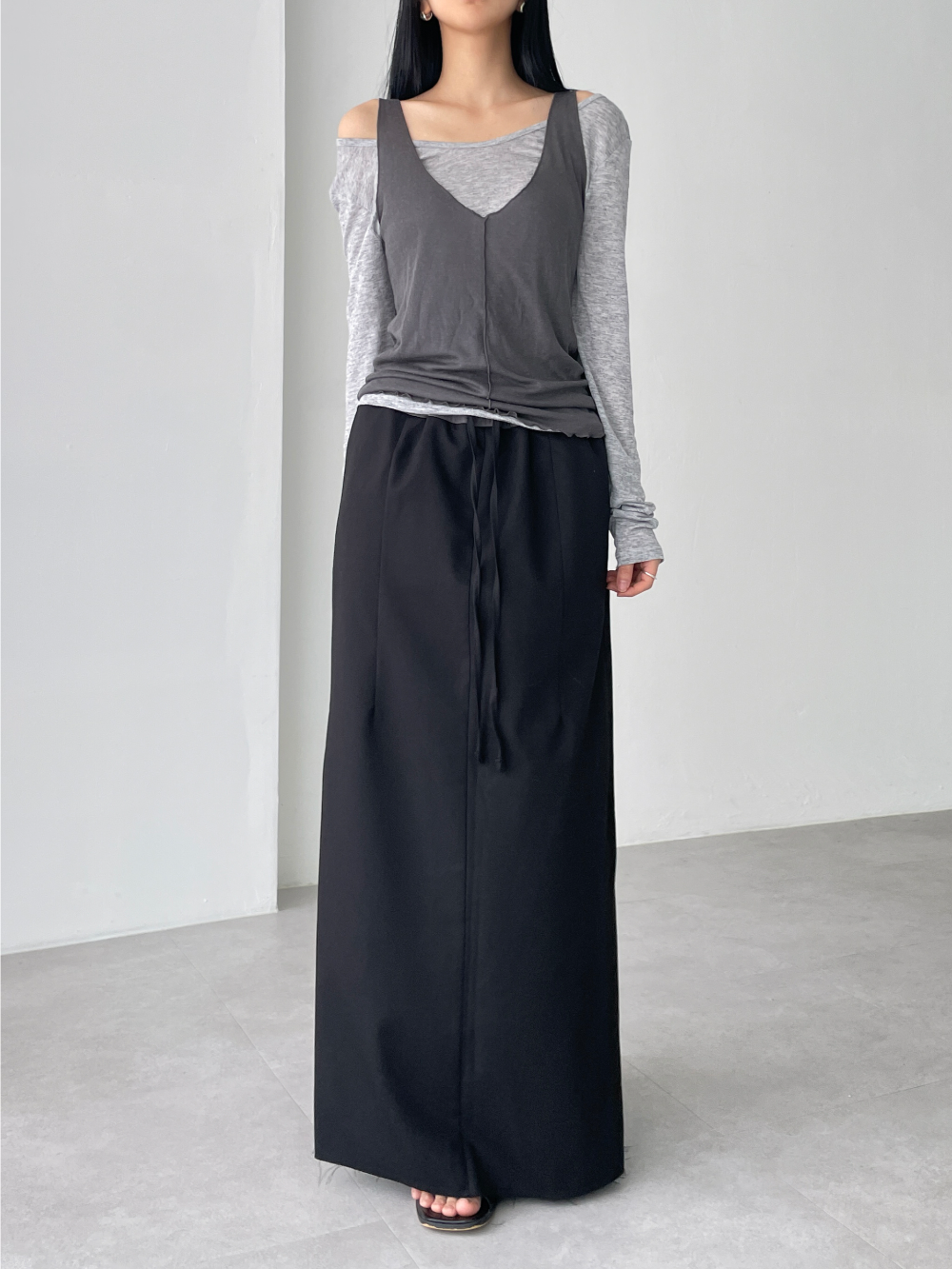 combination slit long skirts (2color)