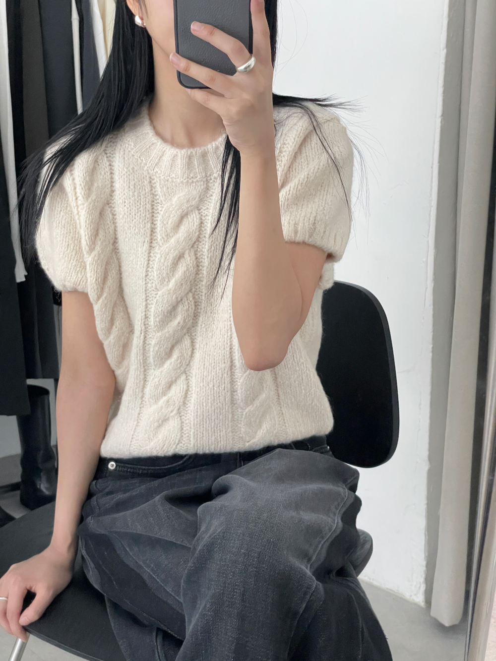 mohair half cable knit (3color)