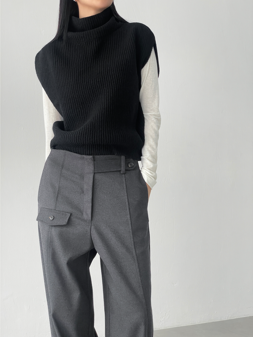 wool 60) calm pola knit vest (3color)