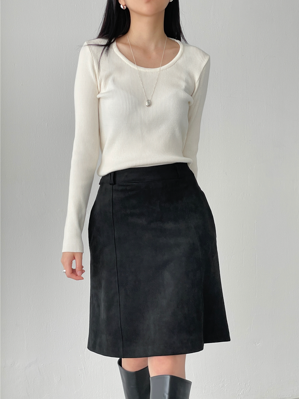 suede line midi skirts (2color)