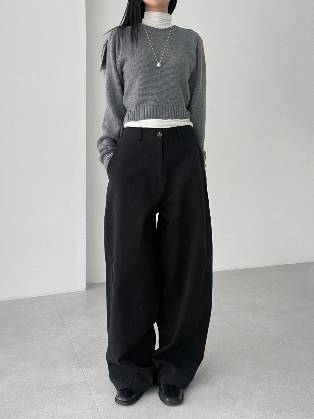 maxi wide curved pants (2color)