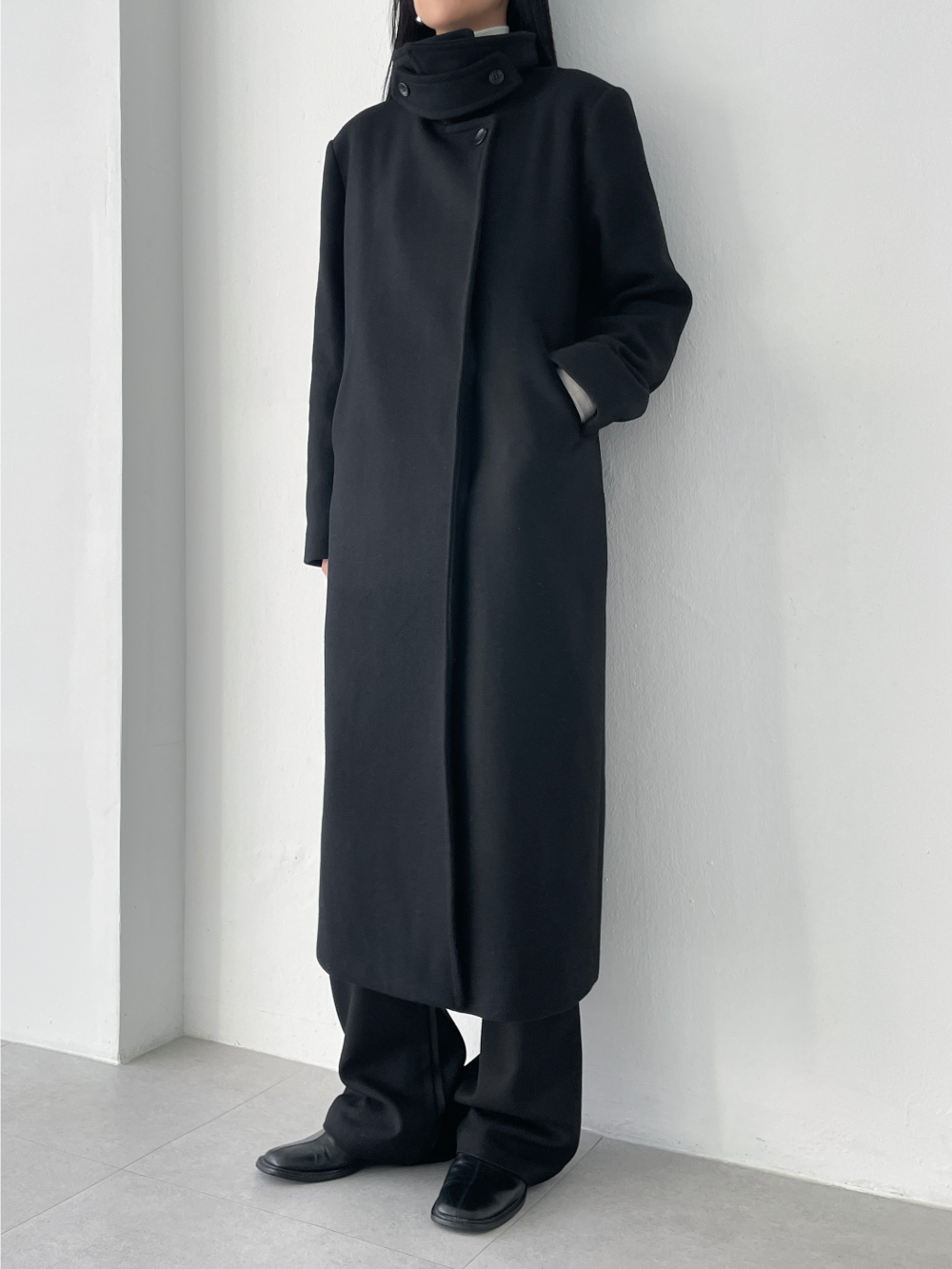 wool 50) minimal hidden maxi coat (2color)