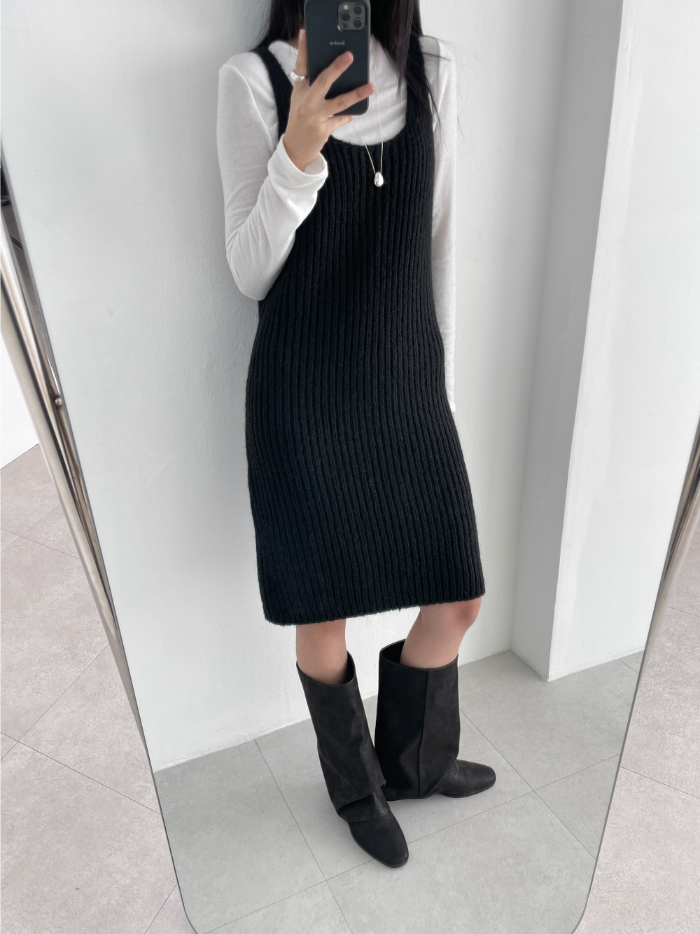 wool 50) bold knit dress (3color)