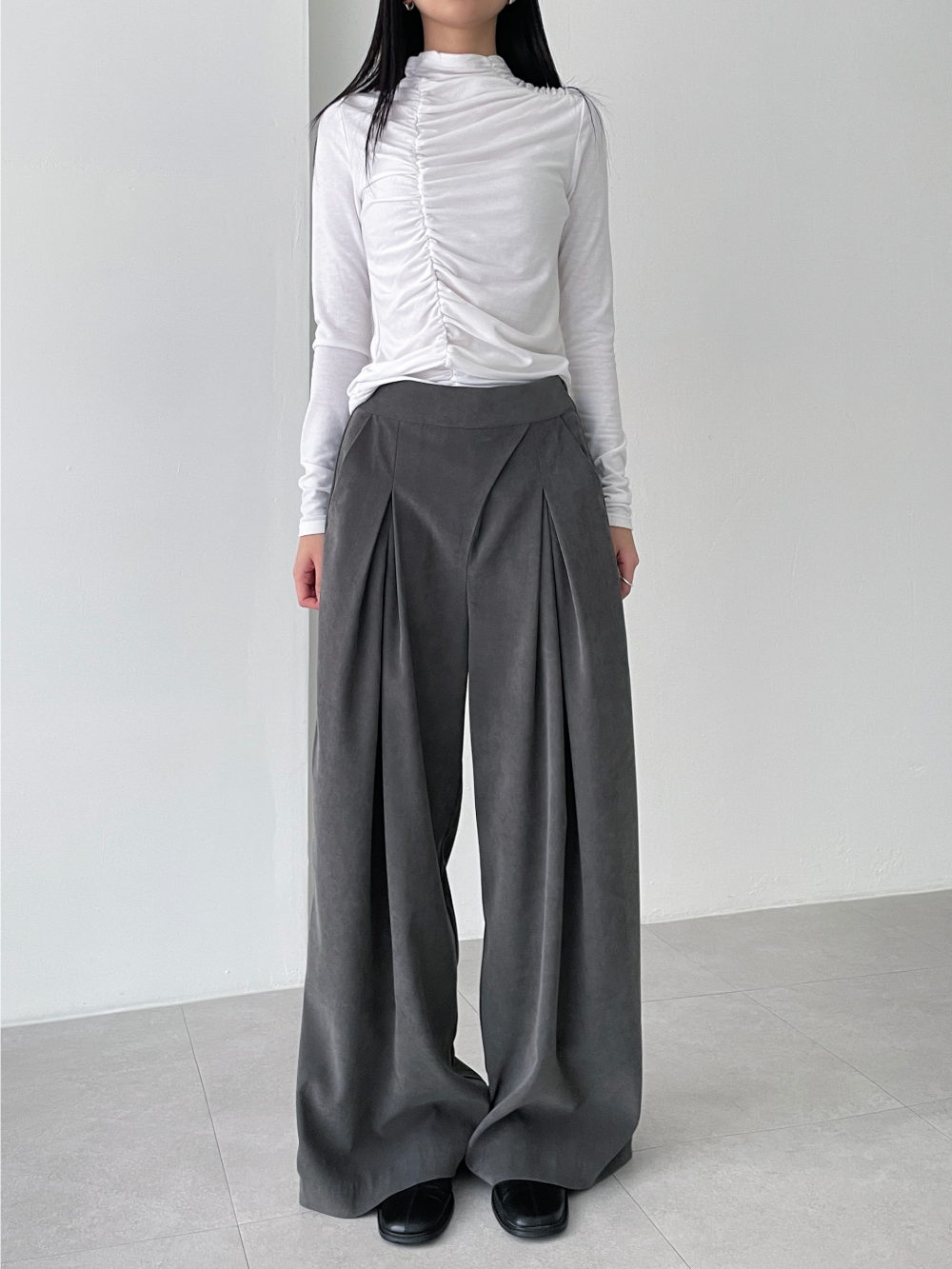 double layered pintuck pants (2color)