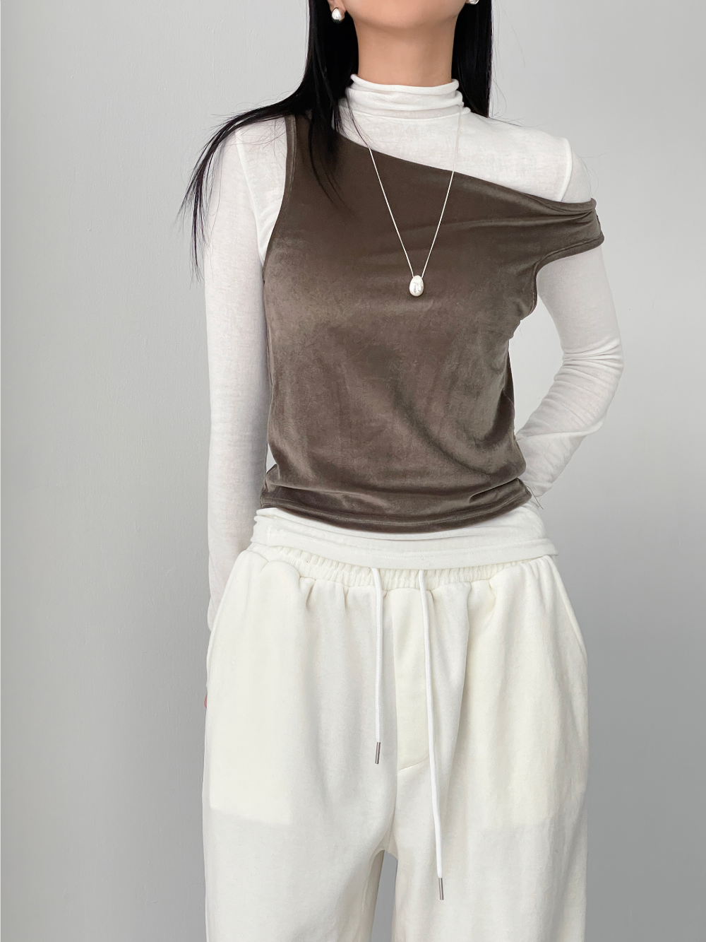 velvet unbalance sleeveless (3color)