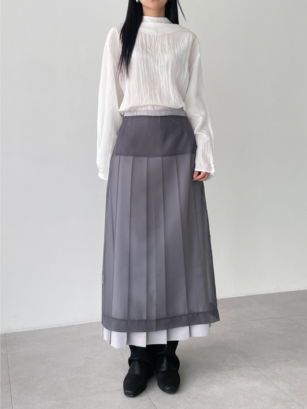 swan pleated long skirts (3color)