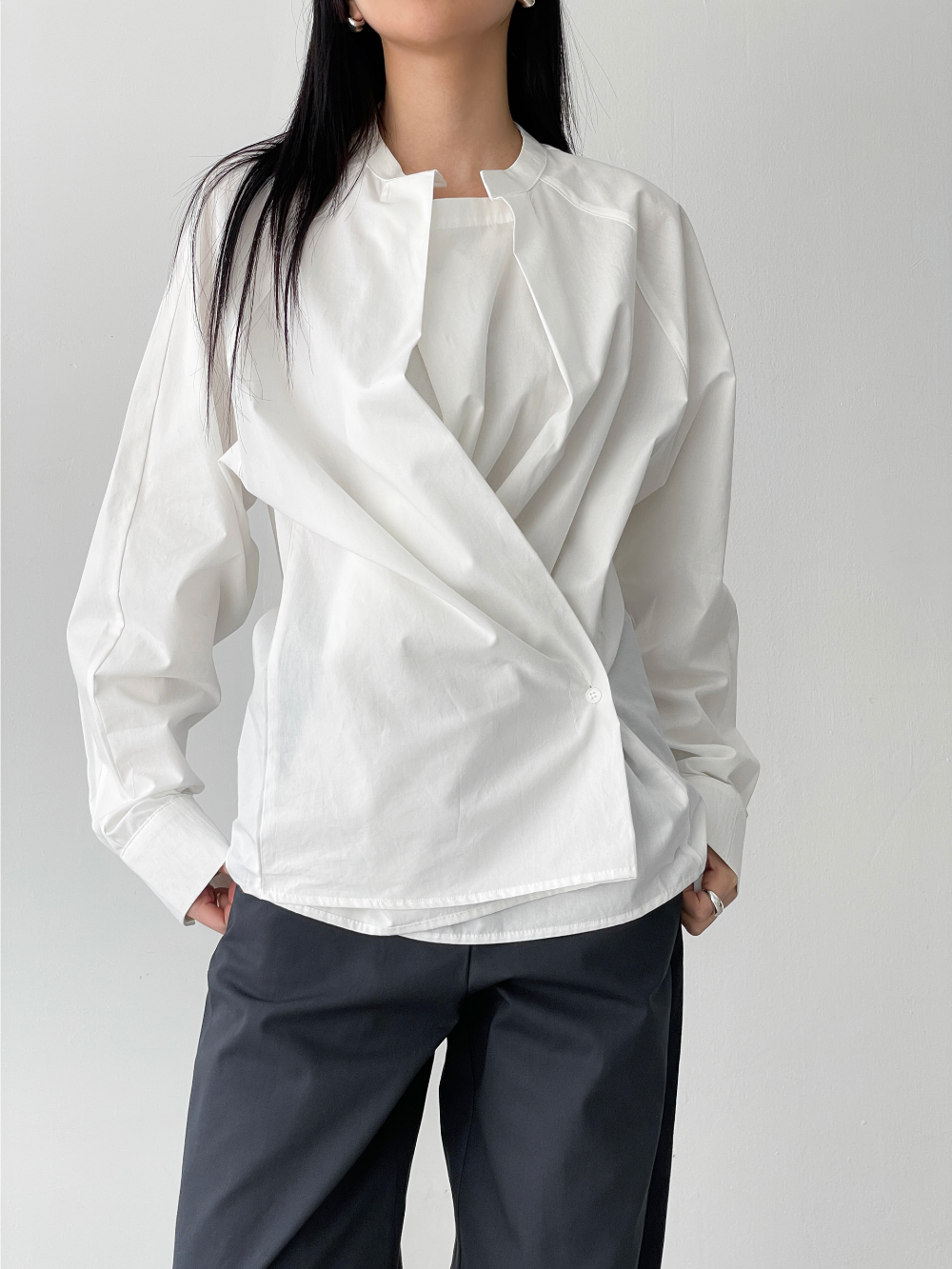 cowl neck 2way wrap blouse (2color)