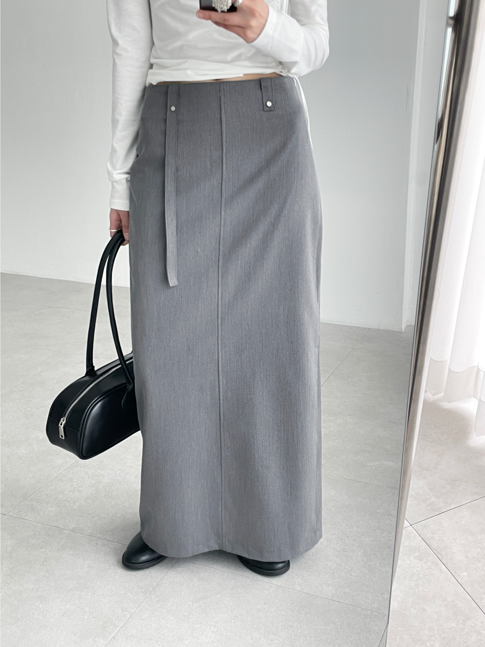 rivet strap maxi skirts (2color)