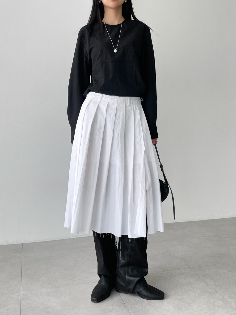 nylon zipper pleated skirts (2color)