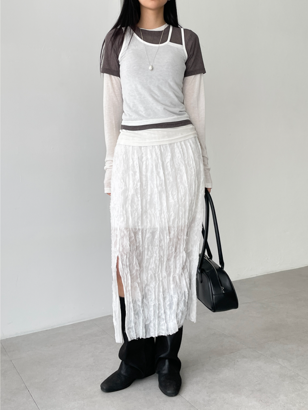 lace long slit skirts (2color)